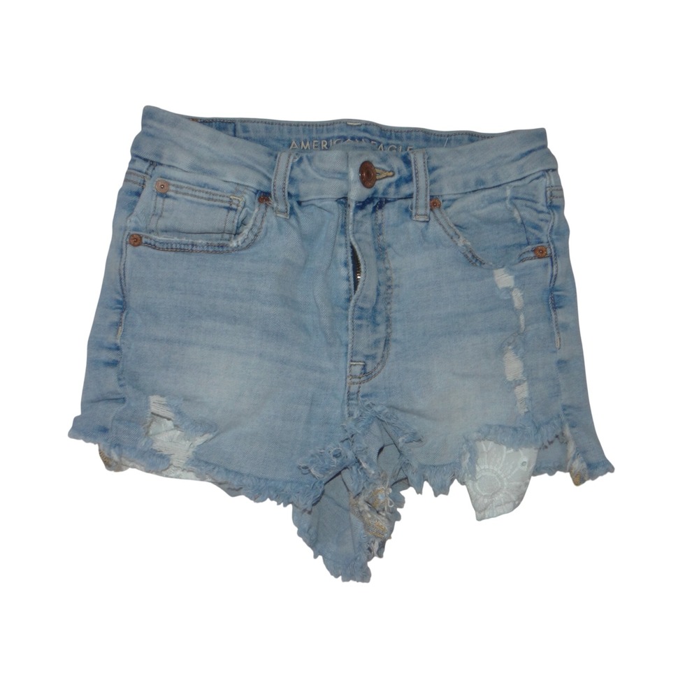 American Eagle Super Stretch Light Wash Distressed Denim Shorts Size 2 4255